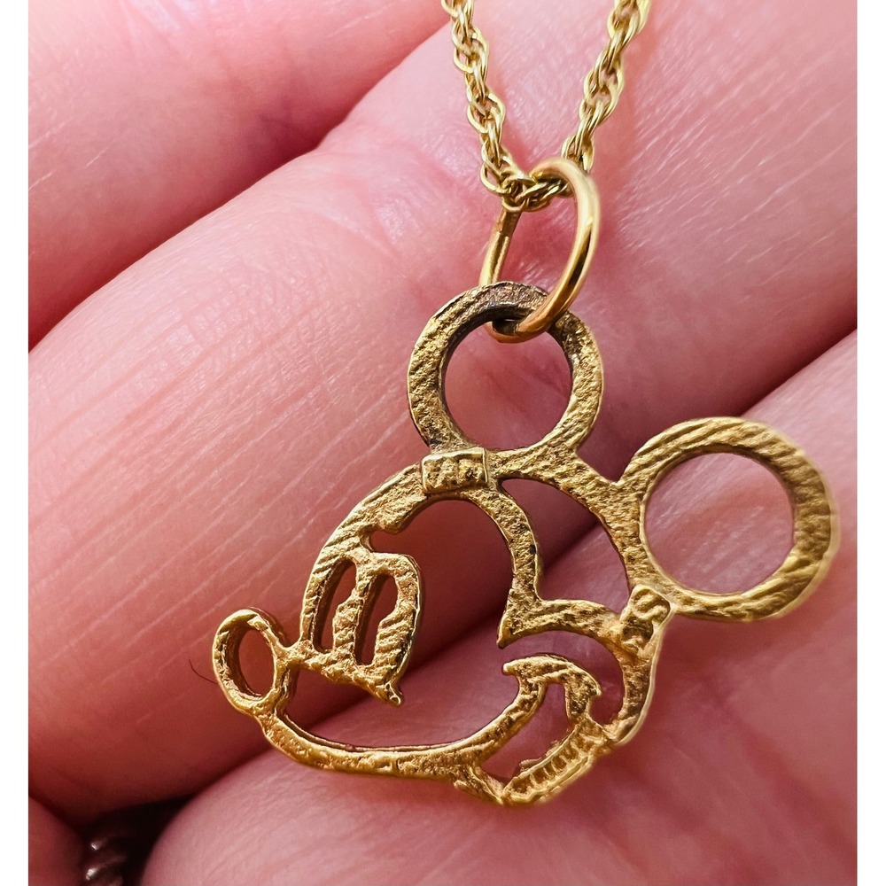 Disney Mickey Mouse Outline Gold Over Sterling Silver Necklace Pendant - Picture 2 of 8